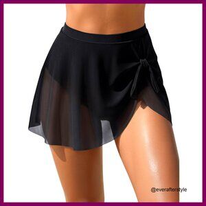 High Waisted Swim Skirt Tummy Control Mesh Tie Knot Bikini Bottom